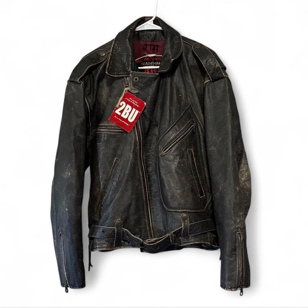 Vintage 2BU Distressed Black Leather Biker Jacket